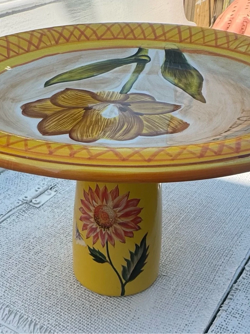 Hand-Painted Yellow Floral Ceramic Pedestal Bowl Raised Cake Plate cake display